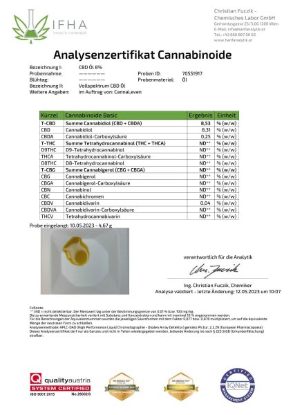 8% CBD Hanftropfen Öl + Vitamin D3 | 20ml